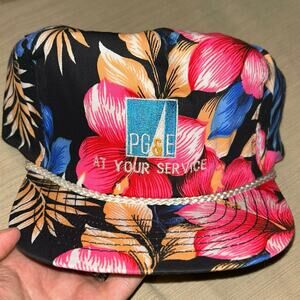 NOS VTG PG&E Mesh Hawaiian Snapback Trucker Hat Pacific & Electric 80s San Sun